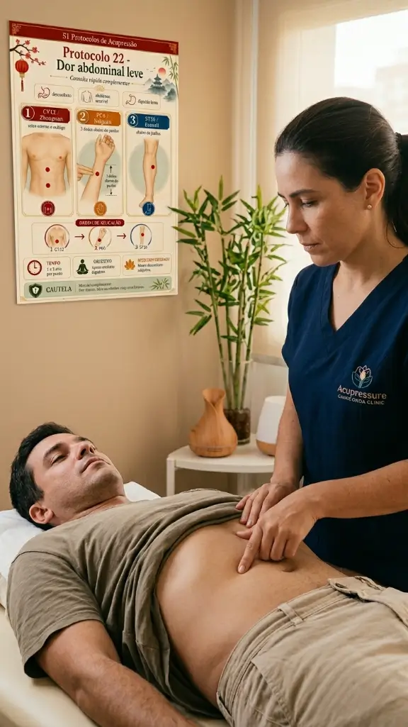 Aplicação de acupressão abdominal em atendimento